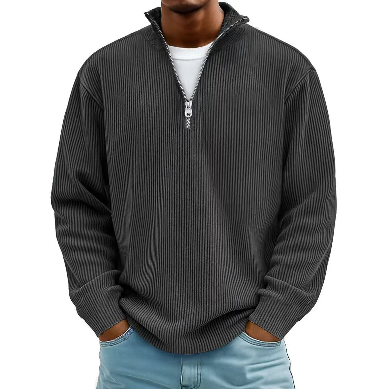 Evan | Corduroy Half-Zip Stand Collar Sweatshirt