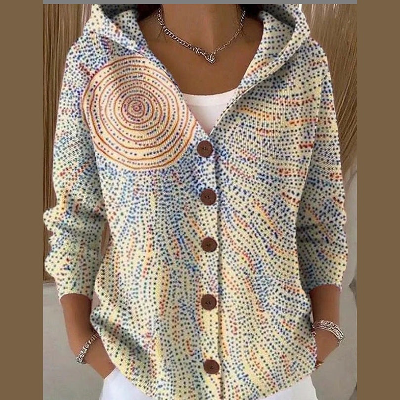 Rosalie | Button-Down Floral Knit Hooded Cardigan