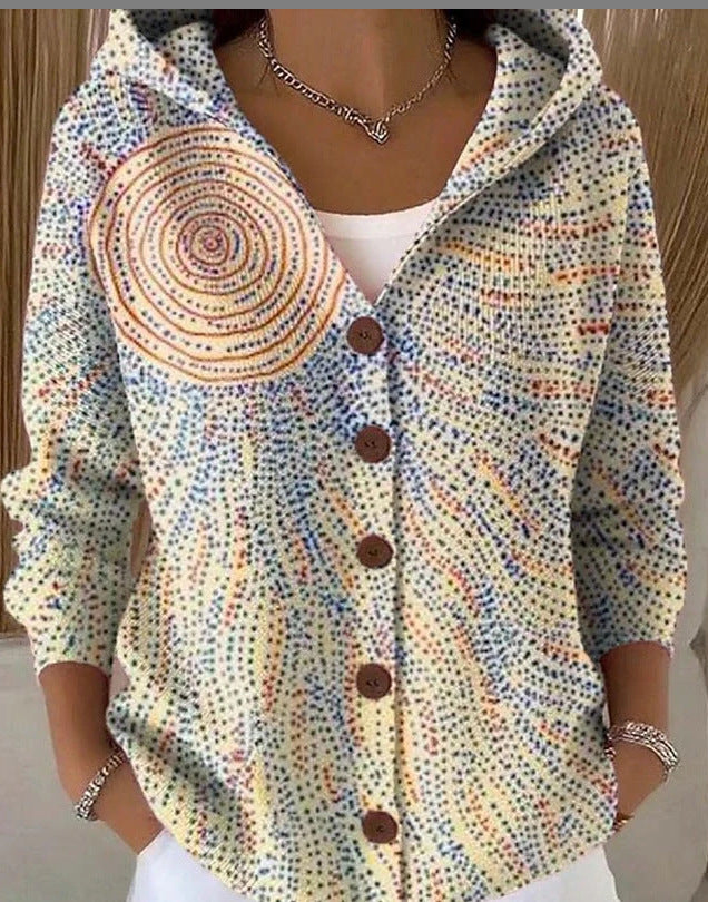 Rosalie | Button-Down Floral Knit Hooded Cardigan