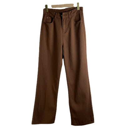 Hazel – Retro American High-Waist Brown Straight-Leg Jeans