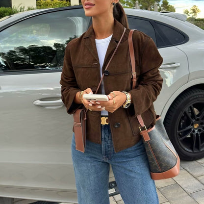 Camille – Retro Old-Money Suede Short Jacket