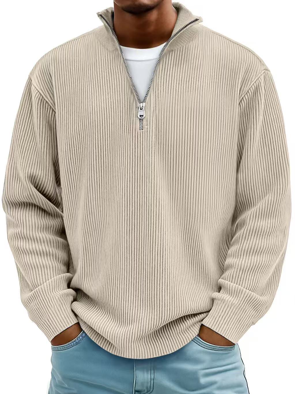 Evan – Corduroy Half-Zip Stand Collar Sweatshirt