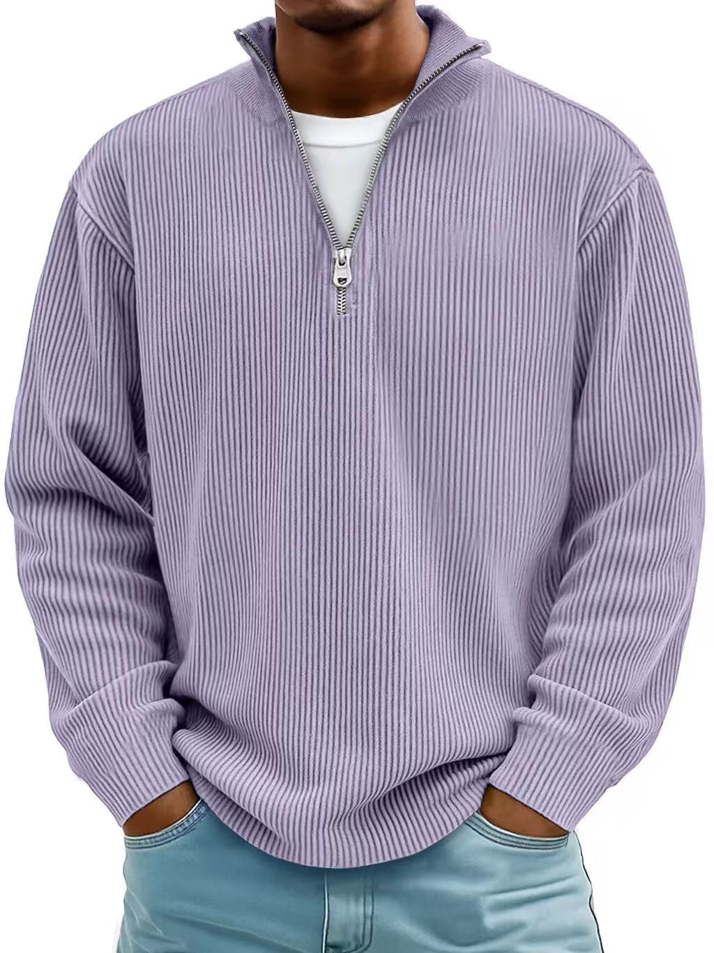 Evan – Corduroy Half-Zip Stand Collar Sweatshirt