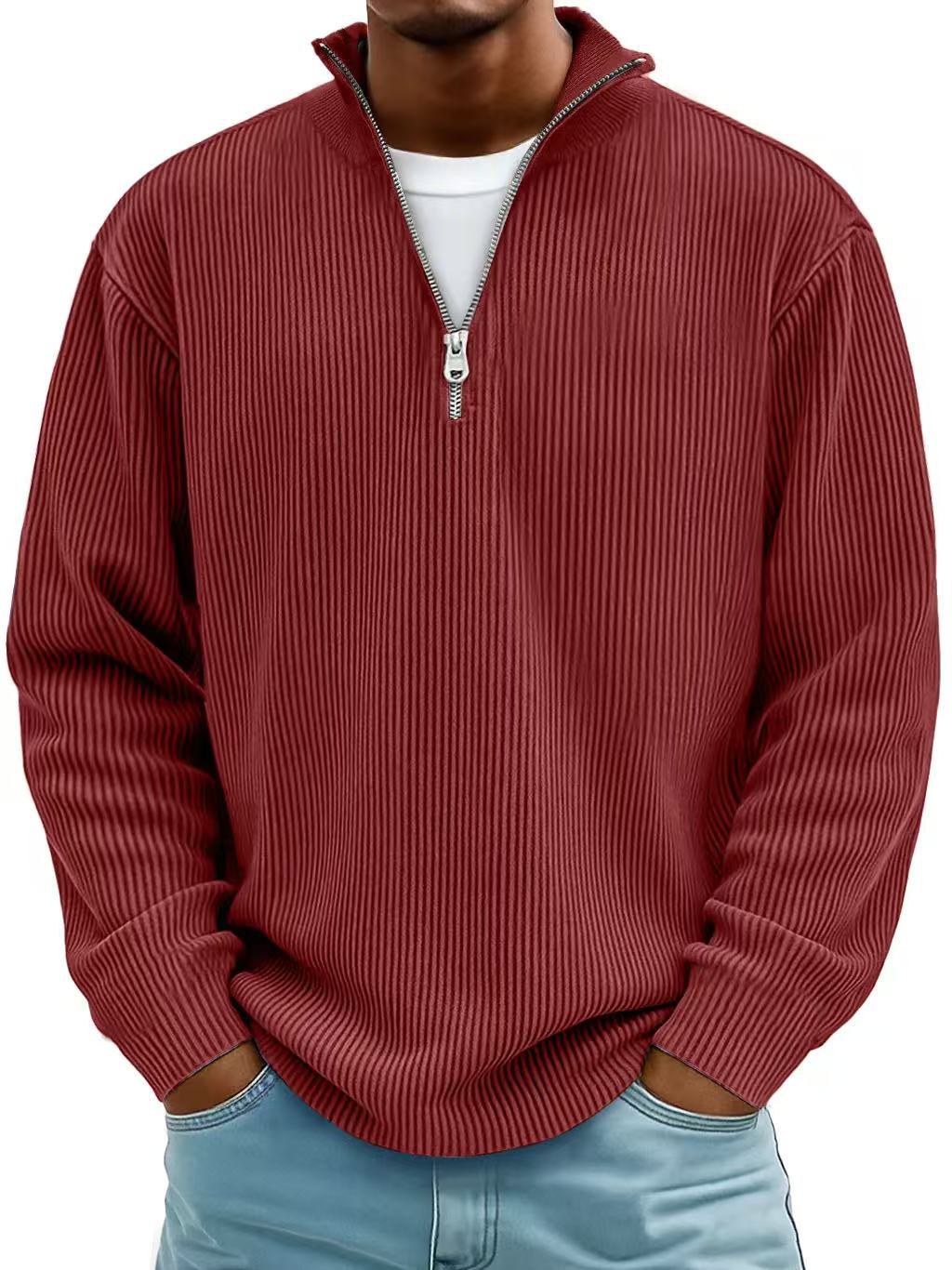 Evan – Corduroy Half-Zip Stand Collar Sweatshirt