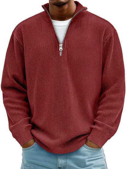 Evan – Corduroy Half-Zip Stand Collar Sweatshirt