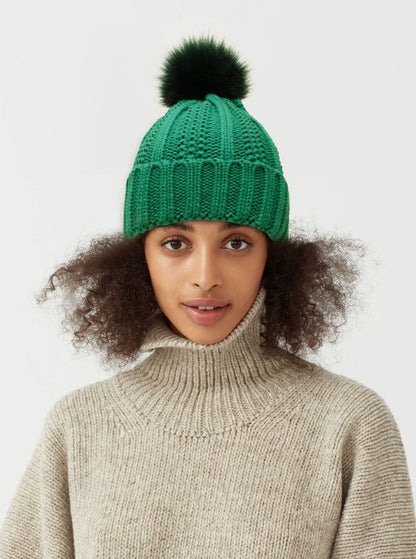 Aria – Winter Knitted Faux Fur Pom Pom Beanie Hat