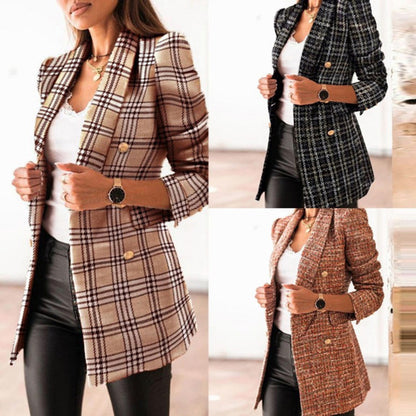 Celeste – Printed Double-Breasted Long Sleeve Blazer Coat