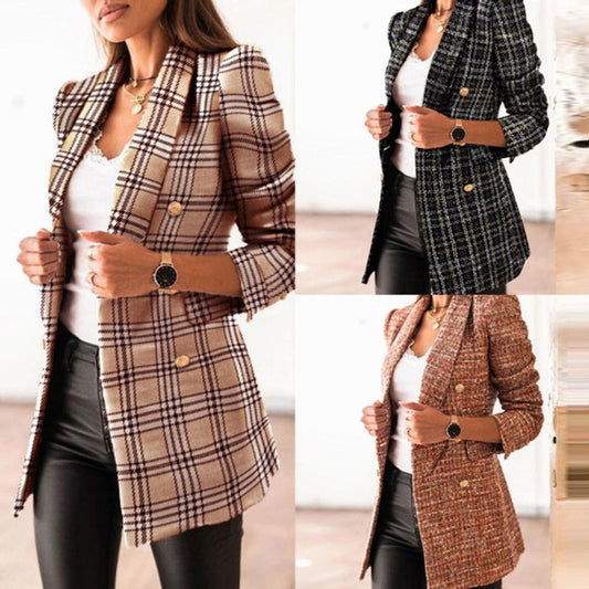 Celeste – Printed Double-Breasted Long Sleeve Blazer Coat