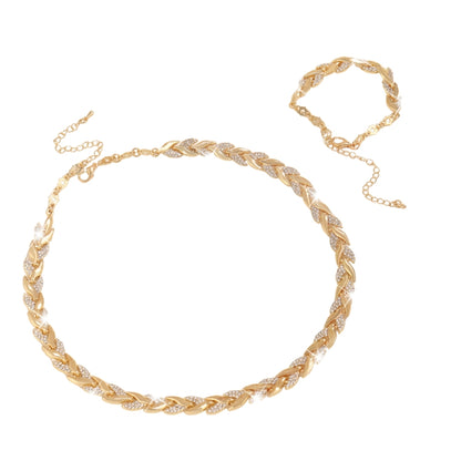 Elara | Leaf Rhinestone Necklace & Bracelet Set