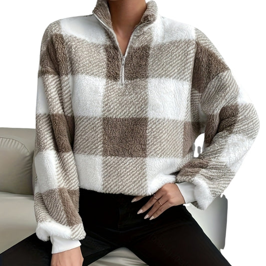 Hazel | Buffalo Plaid Half-Zip Knit Sweater