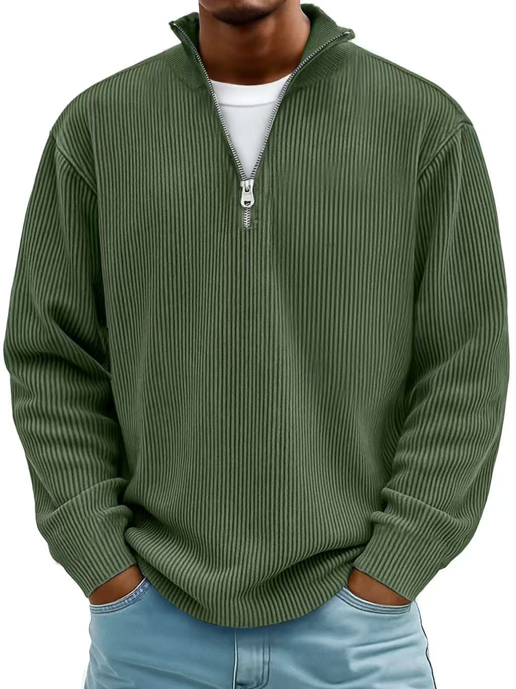 Evan – Corduroy Half-Zip Stand Collar Sweatshirt