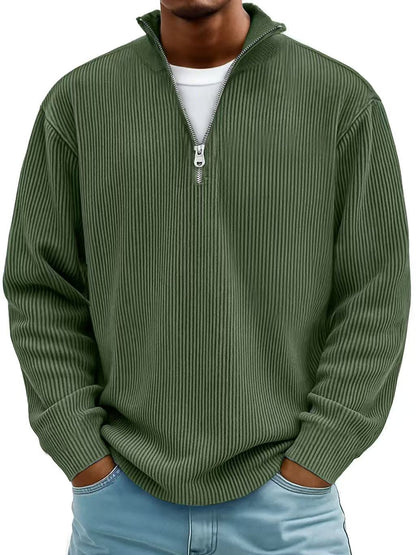 Evan – Corduroy Half-Zip Stand Collar Sweatshirt
