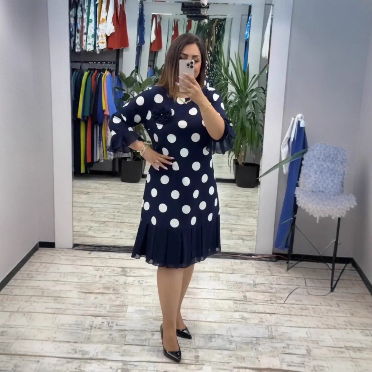 Isolde | Polka Dot Pleated Midi Dress