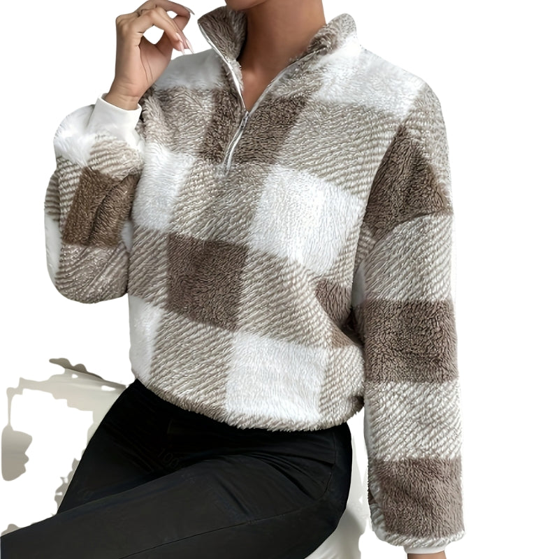 Hazel | Buffalo Plaid Half-Zip Knit Sweater