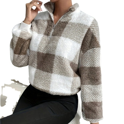 Hazel | Buffalo Plaid Half-Zip Knit Sweater