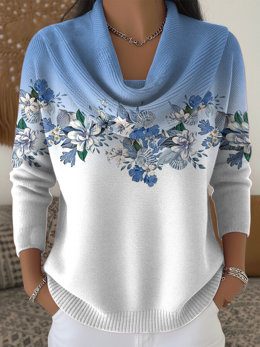 Elowen | Floral Cowl-Neck Knit Pullover