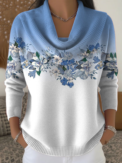 Elowen | Floral Cowl-Neck Knit Pullover