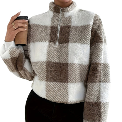 Hazel | Buffalo Plaid Half-Zip Knit Sweater