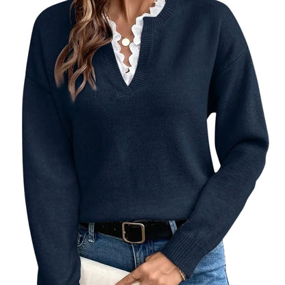 Elena | Lace V-Neck Knit Sweater
