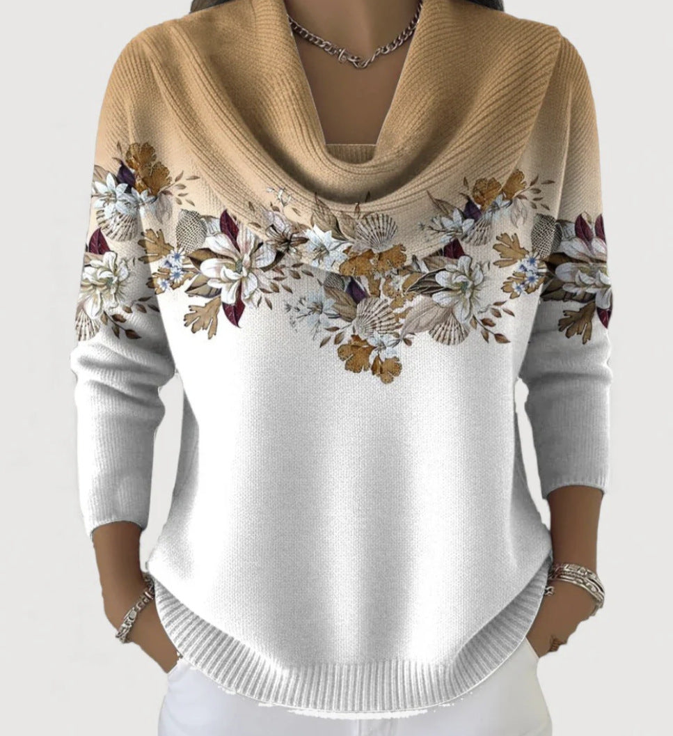 Elowen | Floral Cowl-Neck Knit Pullover