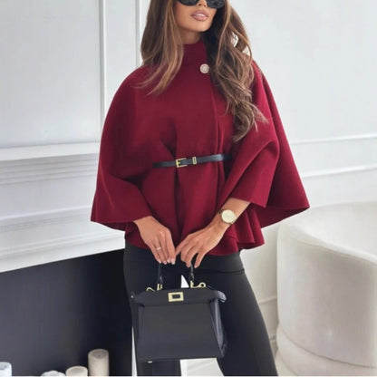 Serena – Stand Collar Batwing Sleeve Cloak Jacket with Belt