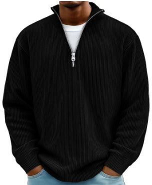 Evan – Corduroy Half-Zip Stand Collar Sweatshirt