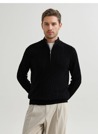 Julian – American Old-Money Stand Collar Twisted Knit Zip Sweater