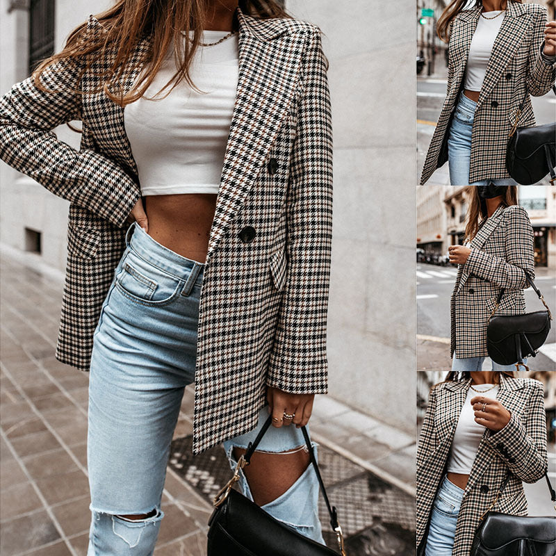 Audrey – Women’s Winter Plaid Long Suit Jacket