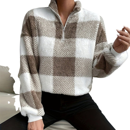 Hazel | Buffalo Plaid Half-Zip Knit Sweater