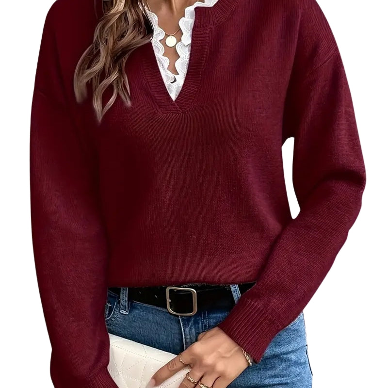Elena | Lace V-Neck Knit Sweater