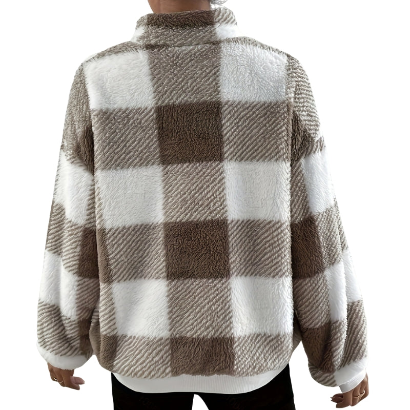 Hazel | Buffalo Plaid Half-Zip Knit Sweater