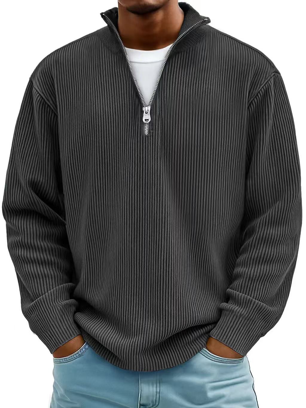 Evan – Corduroy Half-Zip Stand Collar Sweatshirt