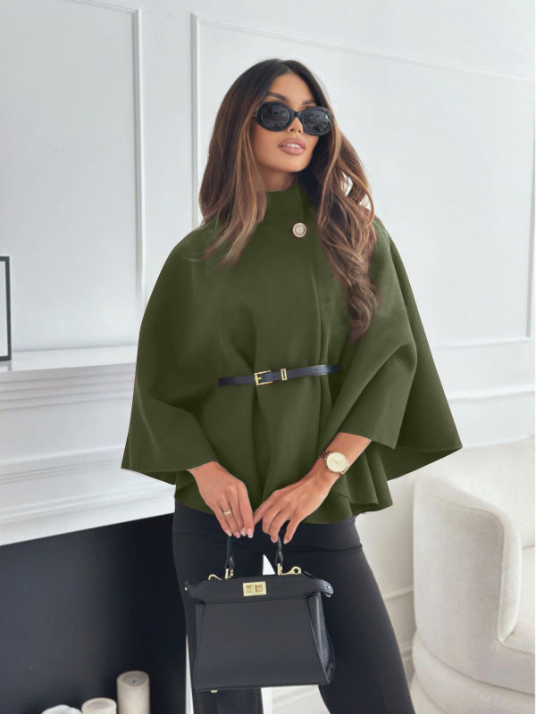 Serena – Stand Collar Batwing Sleeve Cloak Jacket with Belt