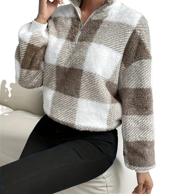Hazel | Buffalo Plaid Half-Zip Knit Sweater