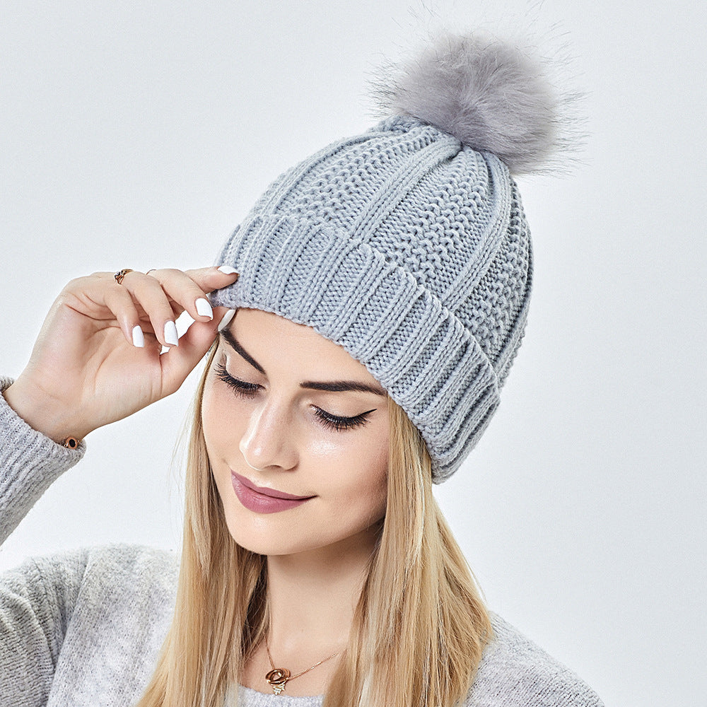 Aria – Winter Knitted Faux Fur Pom Pom Beanie Hat