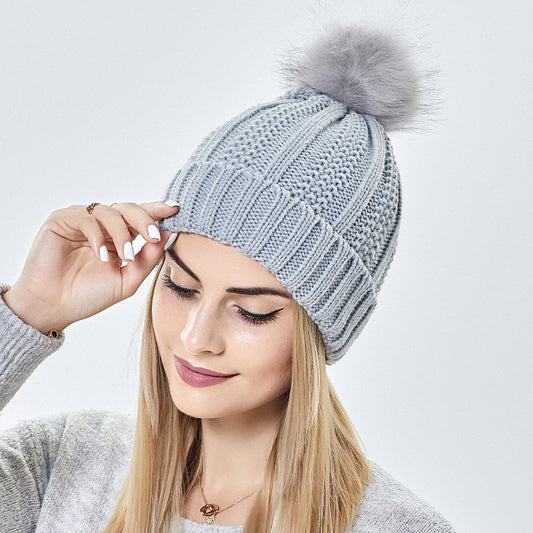 Aria – Winter Knitted Faux Fur Pom Pom Beanie Hat