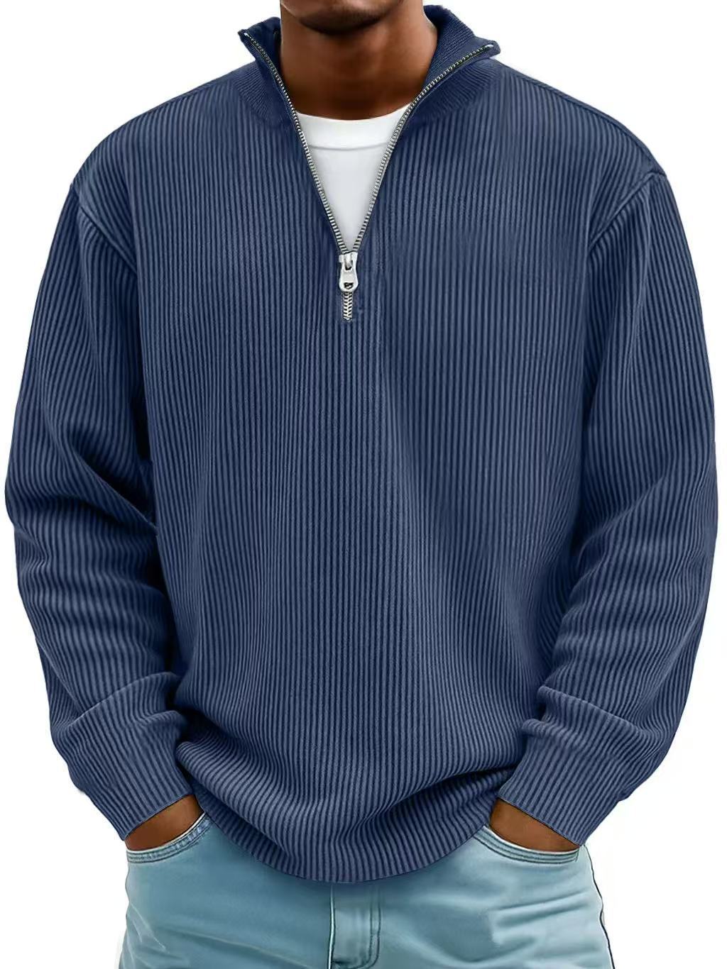 Evan – Corduroy Half-Zip Stand Collar Sweatshirt