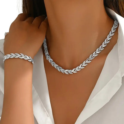 Elara | Leaf Rhinestone Necklace & Bracelet Set