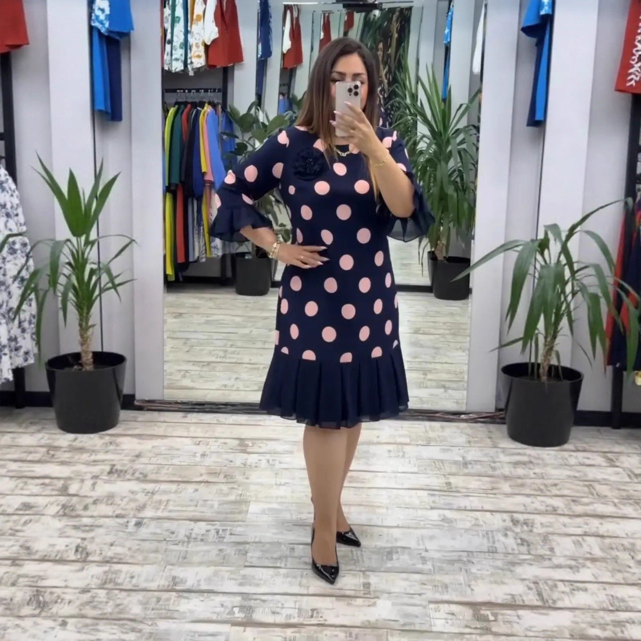 Isolde | Polka Dot Pleated Midi Dress