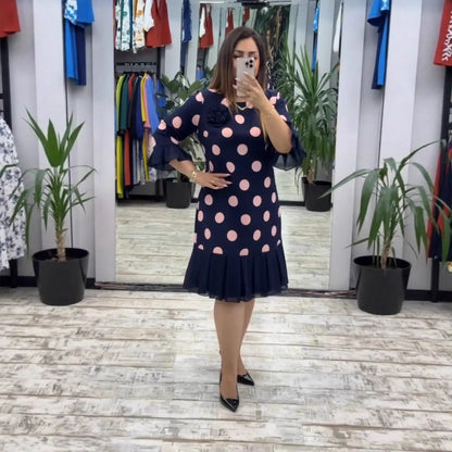 Isolde | Polka Dot Pleated Midi Dress