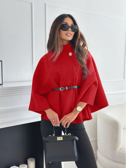 Serena – Stand Collar Batwing Sleeve Cloak Jacket with Belt