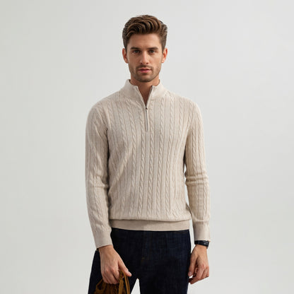 Julian – American Old-Money Stand Collar Twisted Knit Zip Sweater