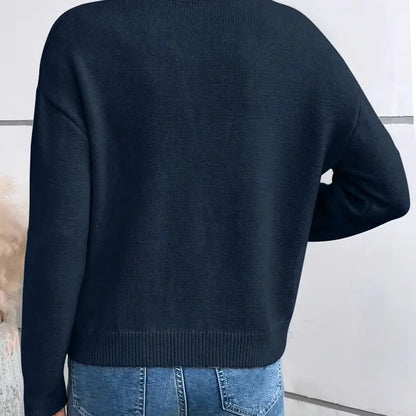 Elena – Women’s Solid Color Loose Lace V-Neck Pullover Sweater