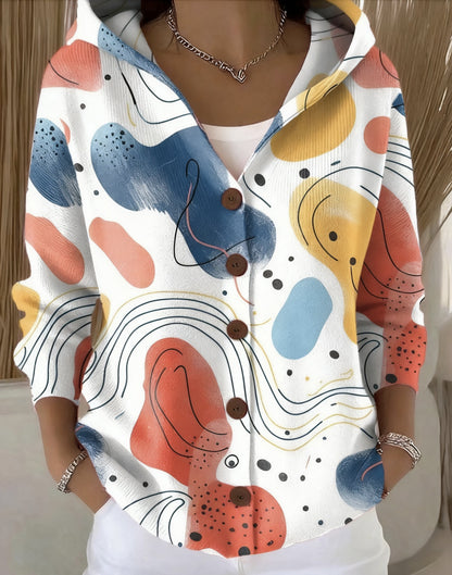 Rosalie | Button-Down Floral Knit Hooded Cardigan