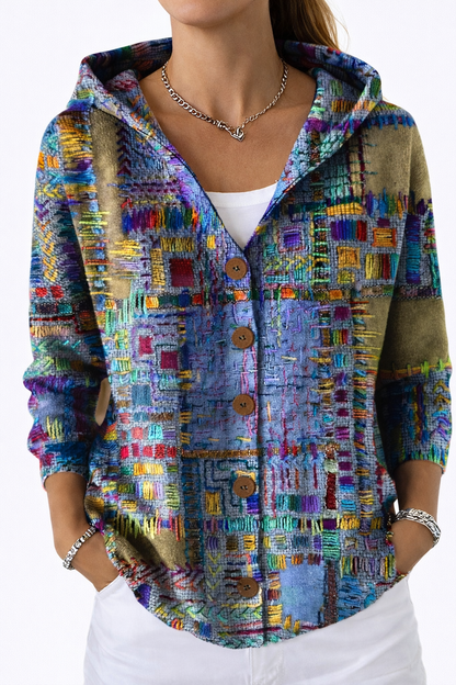 Rosalie | Button-Down Floral Knit Hooded Cardigan