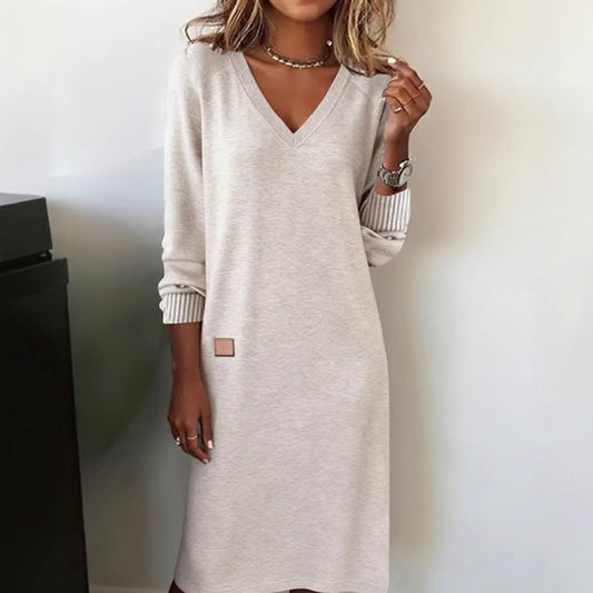 Aiko – V-Neck Long Dress for Spring & Autumn