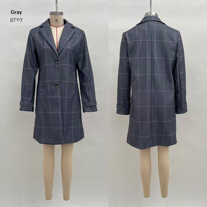 Rowan – Plaid Mid-Length Lapel Jacket