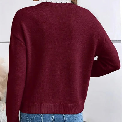 Elena – Women’s Solid Color Loose Lace V-Neck Pullover Sweater