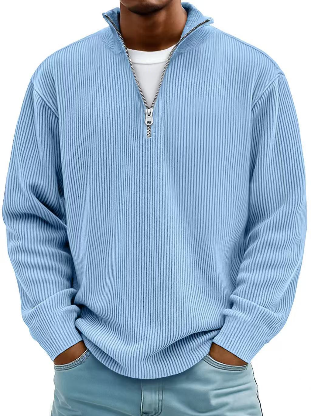 Evan – Corduroy Half-Zip Stand Collar Sweatshirt