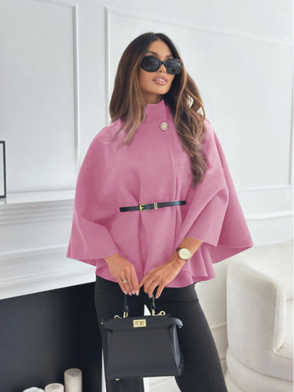Serena – Stand Collar Batwing Sleeve Cloak Jacket with Belt